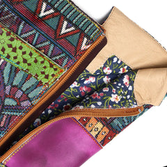 Socofy Vicconfy Genuine Leather Vintage Patchwork Long Warm Boots