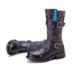 Socofy Winter Vintage Printed Platform Boots