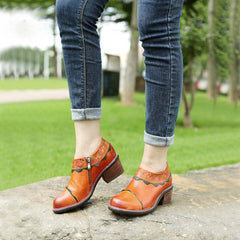 Socofy spring genuine leather retro palace style women's shoes