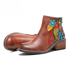 Socofy Autumn Bloom Leather Boots