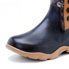 Socofy Vicconfy Printed Patchwork Padded Comfort Flat High Boots