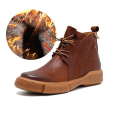 Socofy Fall Leather Thick Sole Short Boots