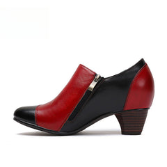 Socofy Vicconfy Genuine Leather Ethnic Style Handmade Vintage Literary Buckle Heels