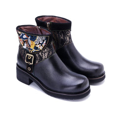 Socofy Handmade Leather Side Zipper Short Boots
