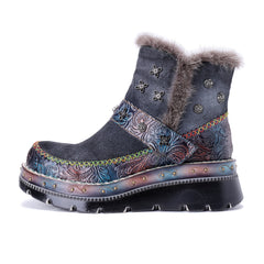Socofy Winter Retro Multi tone Ankle Boots