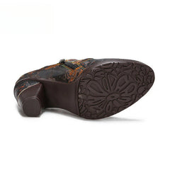 Socofy Vicconfy Genuine leather leather buckle deco ethnic vintage pumps