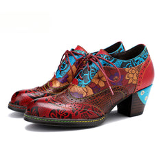Socofy retro printing patchwork ethnic style women's high heels