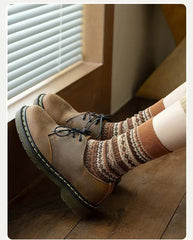 Socofy Vicconfy Mid-calf Socks Vintage Ethnic Striped Cotton Socks