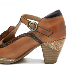 Socofy spring genuine leather retro Mary Jane high-heeled shoes