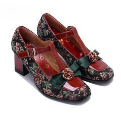 Socofy Vicconfy Vintage Mary Jane three-dimensional bow high heels Shoes
