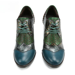 Socofy Genuine leather three-dimensional flower high heel pump