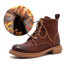 Socofy Handmade Leather Mid Heel Martin Boots