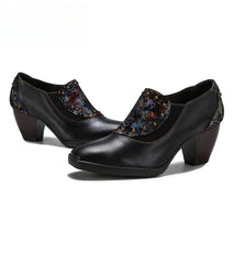 Socofy Vicconfy Round Toe Leather Fashion Side Zipper Heels Single Shoes Women's Shoes