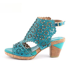 Socofy Vicconfy Open Toe Slingback Vintage Hollow Chunky Sandals