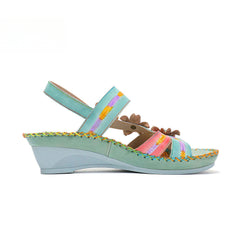 Socofy Vicconfy Genunie Leather Floral Handmade Women's Sandals