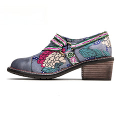 Socofy Leather Patchwork Vintage Graffiti Oxfords Brogues