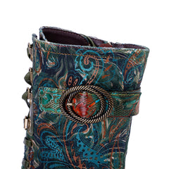 Socofy Winter Retro Painted Chunky Heel Boots