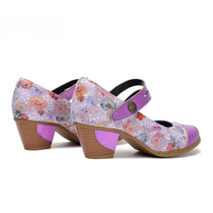 Socofy Vicconfy Genuine Leather Ethnic Vintage Style High Heeled Shoes