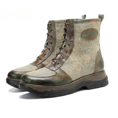 Socofy Vicconfy Genuine Leather Vintage Lace-Up Comfort Boots