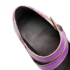 Socofy Vicconfy Genuine Leather Ethnic Vintage Style High Heeled Shoes