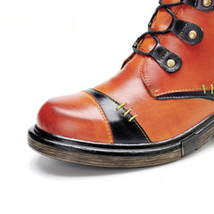 Socofy Vicconfy Leather Handmade Color Clash Retro Fashion Martin Boots Women's Boots