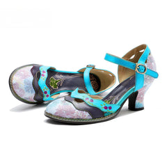 Socofy Aqua Blossom Mary Jane Heels