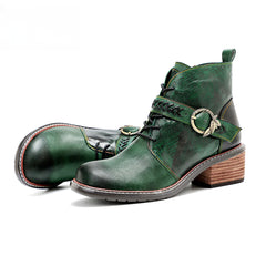 Socofy Vicconfy Genuine Leather Vintage British Style Comfortable Ankle Boots