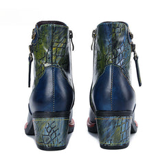 Socofy Vicconfy Women's Martin Boots Leather Patchwork Ethnic Vintage Short Boots