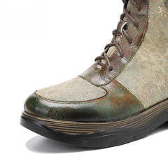 Socofy Vicconfy Genuine Leather Vintage Lace-Up Comfort Boots