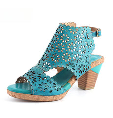 Socofy Vicconfy Open Toe Slingback Vintage Hollow Chunky Sandals