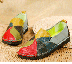 Socofy Top Grain Leather Block Flats