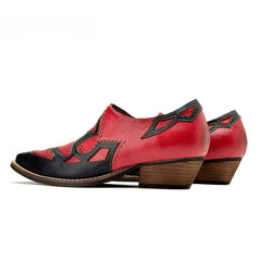 Socofy Genuine Leather Retro Round Rivet Deco Shallow Flat Shoes