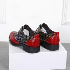 Socofy Ethnic style flower retro cowhide casual women's shoes
