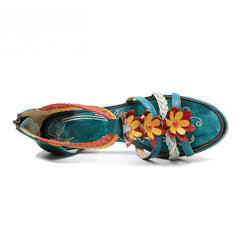 Socofy summer genuine leather braided retro fashion high-heeled women's sandals