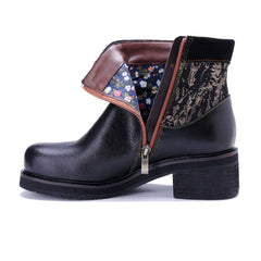 Socofy Handmade Leather Side Zipper Short Boots
