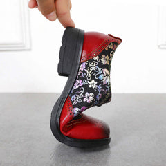 Socofy Ethnic style flower retro cowhide casual women's shoes