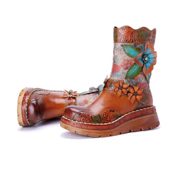 Socofy Winter Vintage Ethnic Floral Boots