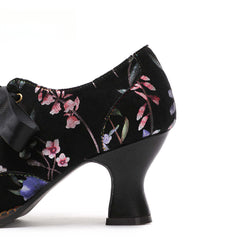 Socofy Flower Antique Style High Heel Round Toe Women's Shoes