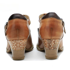 Socofy spring genuine leather retro Mary Jane high-heeled shoes