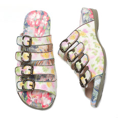 Socofy Vicconfy Summer Floral Leather Slippers