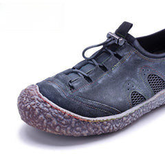 Socofy Vicconfy Genuine Leather Vintage Scuffed Comfort Breathable Mesh Loafers