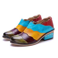 Handmade Genuine Leather Rub Color Color Comfort Casual Flat Shoes