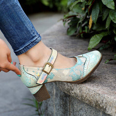 Socofy Vicconfy Retro genuine Leather Women's Mary Jane Heel