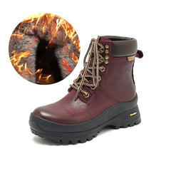 Socofy Retro Leather Thick Sole Mid Heel Martin Boots