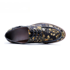 Socofy Genuine Leather Retro Flat Print Casual Lace-up Loafers Shoes