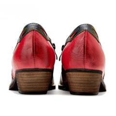 Socofy Genuine Leather Retro Round Rivet Deco Shallow Flat Shoes