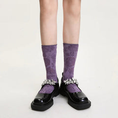 Socofy Vintage mid-calf socks for women combed cotton fashion socks