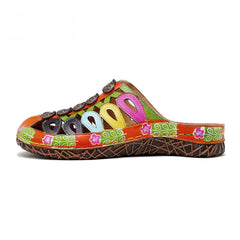 Socofy Summer Leather Hollow Out Buckle Comfortable Flat Women's Slippers