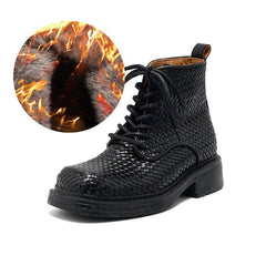 Socofy Retro Leather Mid Heel Martin Boots