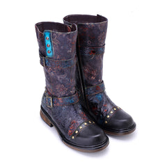 Socofy Winter Vintage Printed Platform Boots